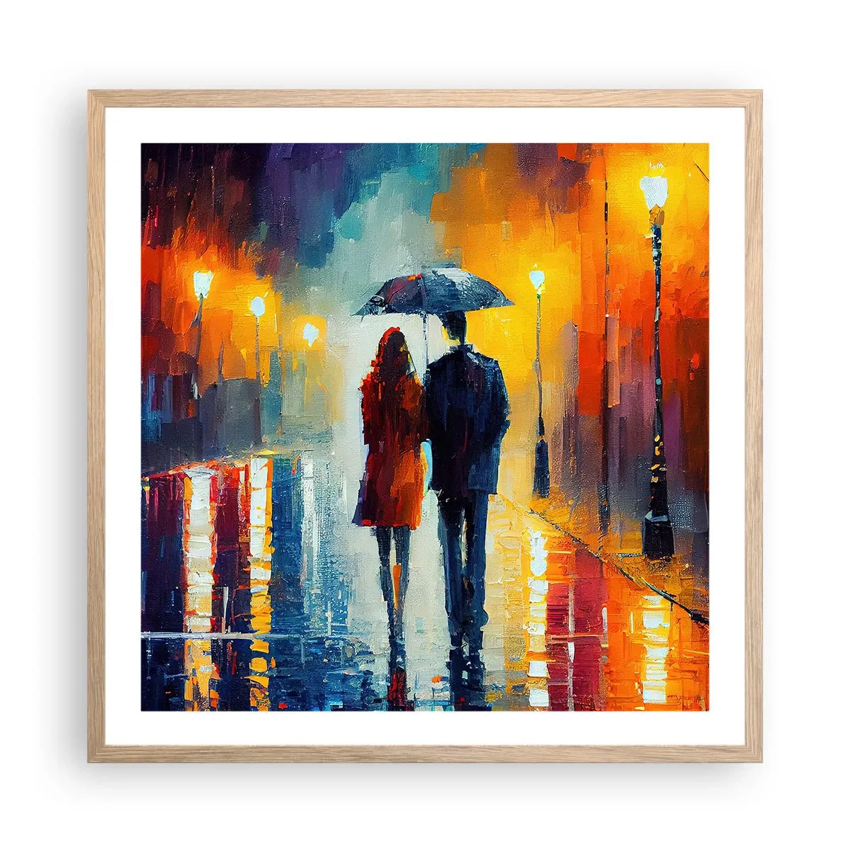 Poster in einem Rahmen aus heller Eiche - Gemeinsam – eine bunte Nacht - 60x60 cm