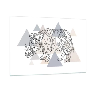 Glasbild - Bild auf glas - Geometrische Zeichnung eines Nashorns auf hellem Hintergrund - 120x80cm - Struktur der Stärke - Moderne Wanddekoration für Wohnzimmer und Schlafzimmer ARTTOR