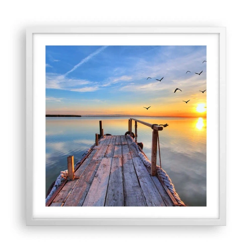 Poster in einem weißen Rahmen - Lauf direkt der Sonne entgegen - 50x50 cm