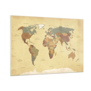 Glasbild - Bild auf glas - Eine Weltkarte in Beige- und Brauntönen auf Vintage-Hintergrund. - 100x70cm - Für dich - die ganze Welt - Moderne Wanddekoration für Wohnzimmer und Schlafzimmer ARTTOR