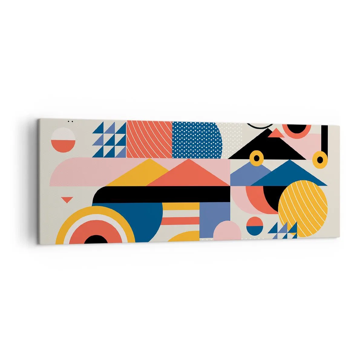 Bild auf Leinwand - Leinwandbild - Bunte geometrische Formen im Retro-Stil - 140x50cm - Komposition: Na, los, spiel! - Moderne Wanddekoration für Wohnzimmer und Schlafzimmer ARTTOR