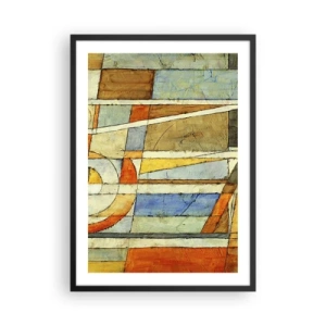 Poster in einem schwarzem Rahmen - Geometrische Muster in Orange- und Blautönen - 50x70cm - Kubismus auf der Baustelle - Moderne Wanddekoration für Wohnzimmer und Schlafzimmer ARTTOR