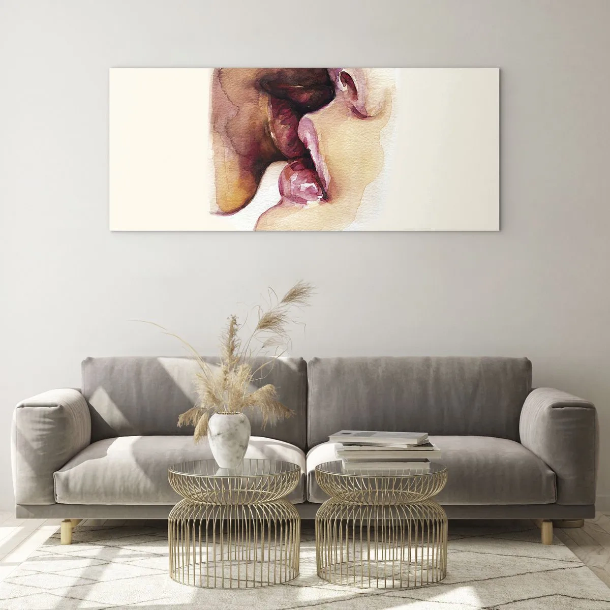 Glasbild - Bild auf glas - Ein Aquarell einer Nahaufnahme eines Gesichts - 120x50cm - Wie Tag und Nacht, Erde und Himmel - Moderne Wanddekoration für Wohnzimmer und Schlafzimmer ARTTOR