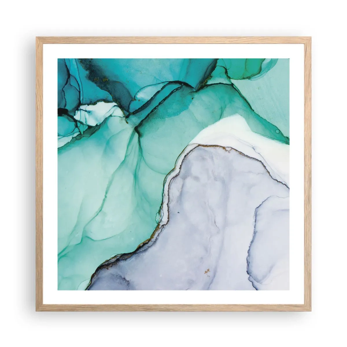 Poster in einem Rahmen aus heller Eiche - Eine Studie in Türkis - 60x60 cm