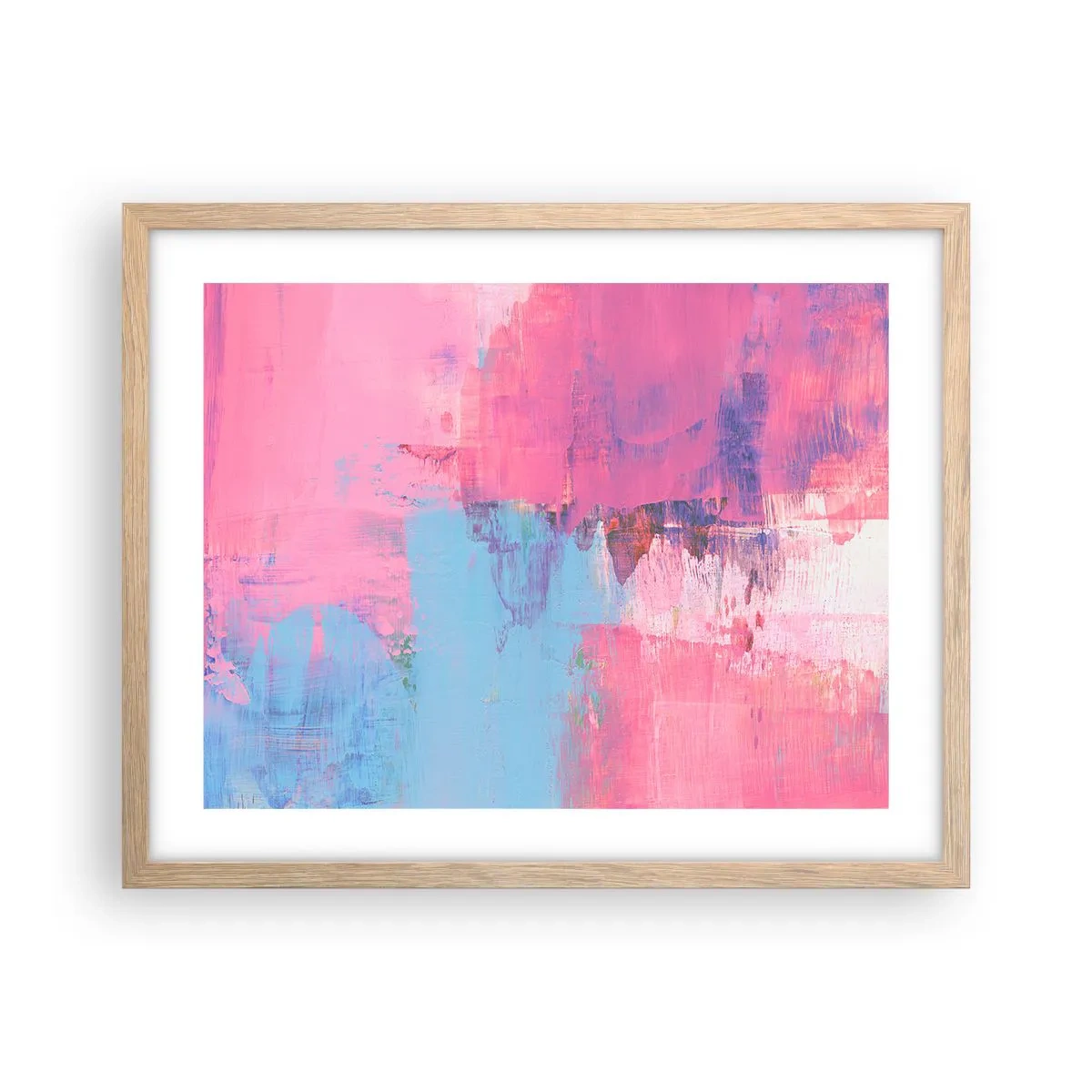 Poster in einem Rahmen aus heller Eiche - Rosa, Blau und eine Prise Licht - 50x40 cm