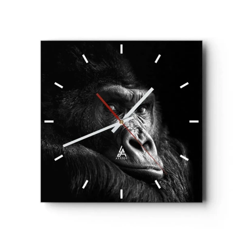 Wanduhr - Glasuhr - Schwarz-Weiß-Porträt eines majestätischen Gorillas - 30x30cm - Und was guckst du so? - Moderne Wanddekoration für Wohnzimmer und Schlafzimmer ARTTOR