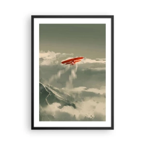 Poster in einem schwarzem Rahmen - Ein roter Doppeldecker am Himmel - 50x70cm - Furchtloser Pionier - Moderne Wanddekoration für Wohnzimmer und Schlafzimmer ARTTOR