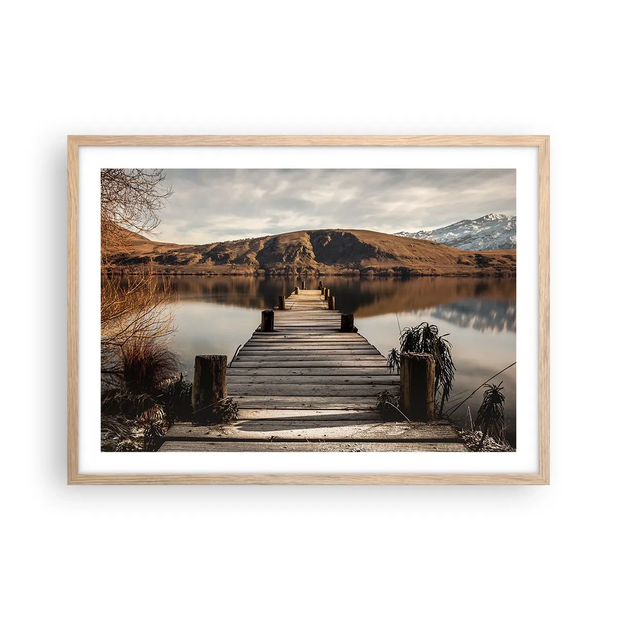 Poster in einem Rahmen aus heller Eiche - Landschaft in Stille - 70x50 cm