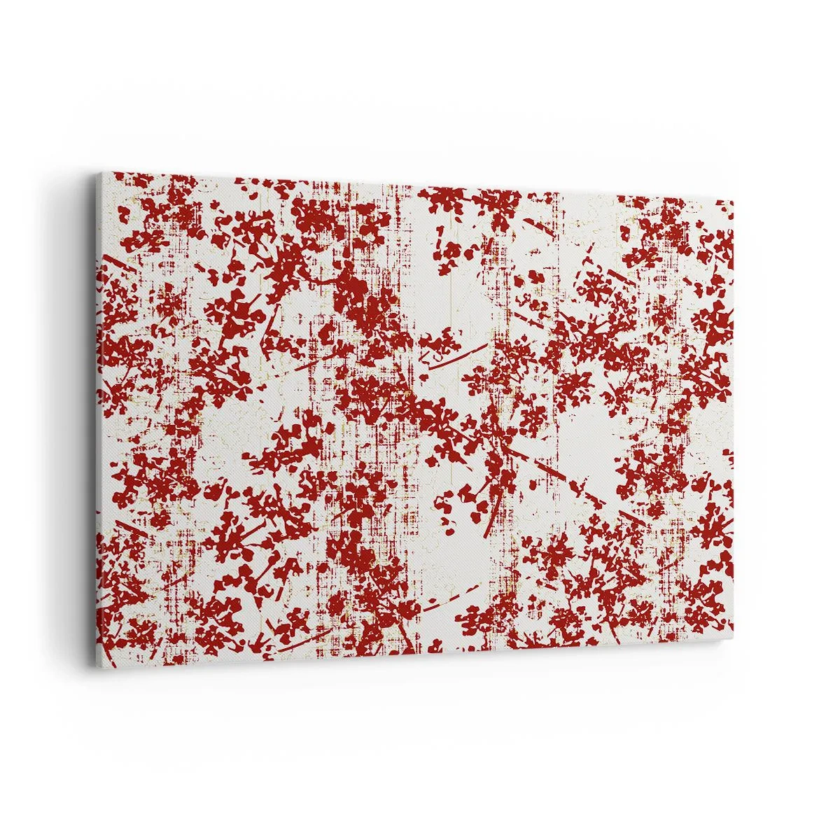 Bild auf Leinwand - Leinwandbild - Rote Blumen auf weißem Hintergrund im künstlerischen Stil - 100x70cm - Wie alter Perkal - Moderne Wanddekoration für Wohnzimmer und Schlafzimmer ARTTOR