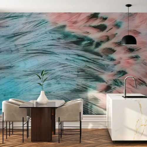 Fototapete Premium Canvas - Saphirrosa Daunen - Abstraktion, Stück, Vogelfedern - 300x210 cm