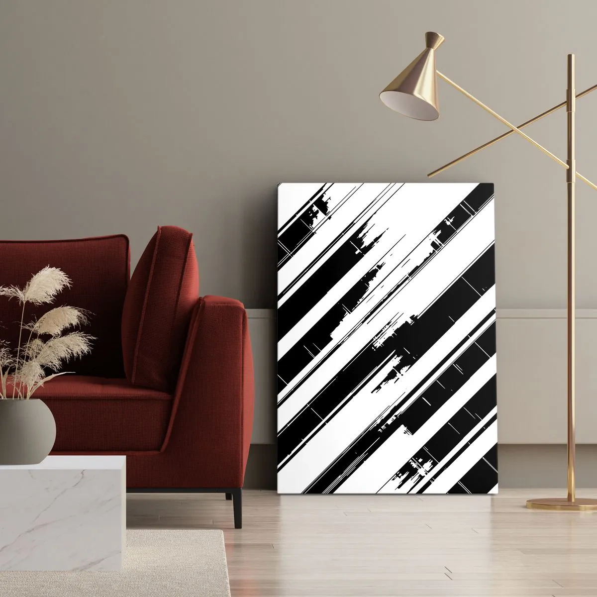 Bild auf Leinwand - Leinwandbild - Schwarz-weiße Linien und geometrische Muster im modernen Stil - 50x70cm - Eine intensive und dynamische Komposition - Moderne Wanddekoration für Wohnzimmer und Schlafzimmer ARTTOR