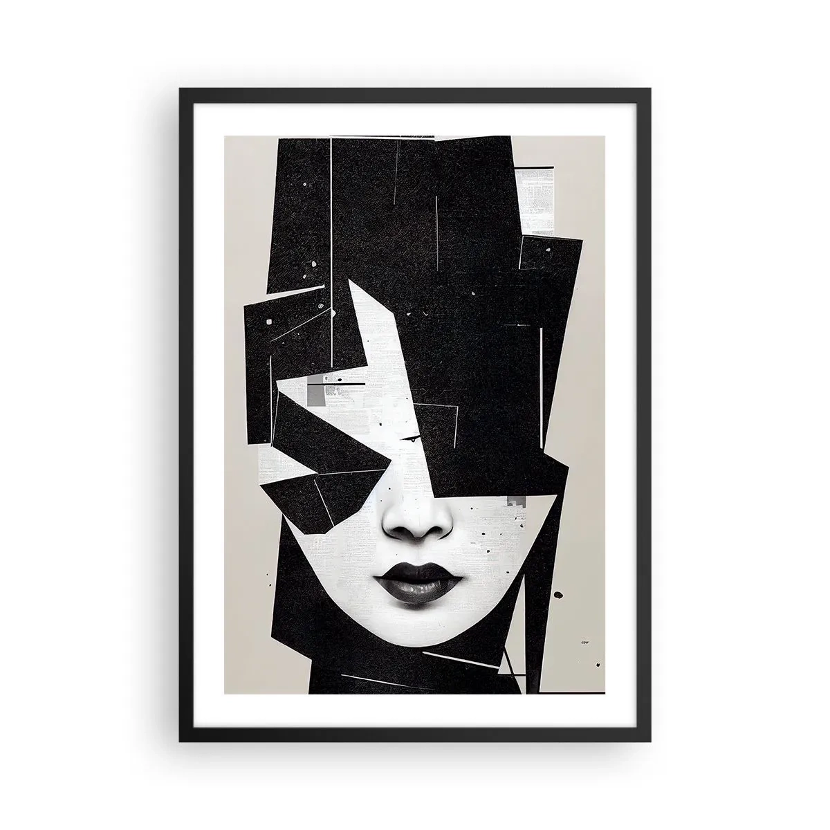 Poster in einem schwarzem Rahmen - Abstraktes Porträt einer Frau in Schwarzweiß - 50x70cm - Tief verborgen - Moderne Wanddekoration für Wohnzimmer und Schlafzimmer ARTTOR