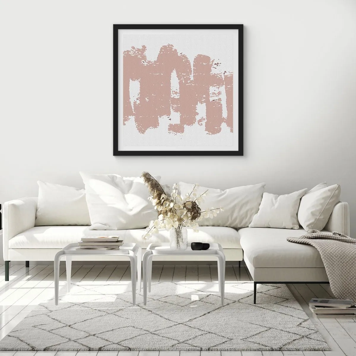 Poster in einem schwarzem Rahmen - Abstraktion in zartem Rosa - 30x30 cm