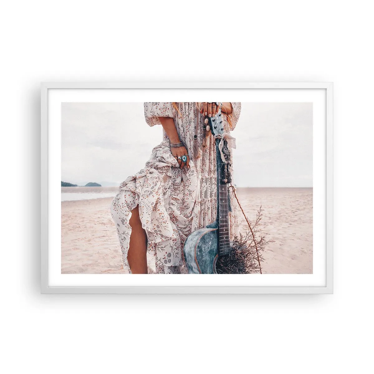 Poster in einem weißen Rahmen - Kinderblumen auf dem Weg - 70x50 cm