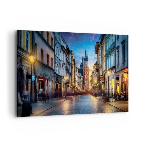 Bild auf Leinwand - Leinwandbild - Abendliche Straße mit Blick auf die Krakauer Kathedrale - 120x80cm - Krakauer Charme - Moderne Wanddekoration für Wohnzimmer und Schlafzimmer ARTTOR