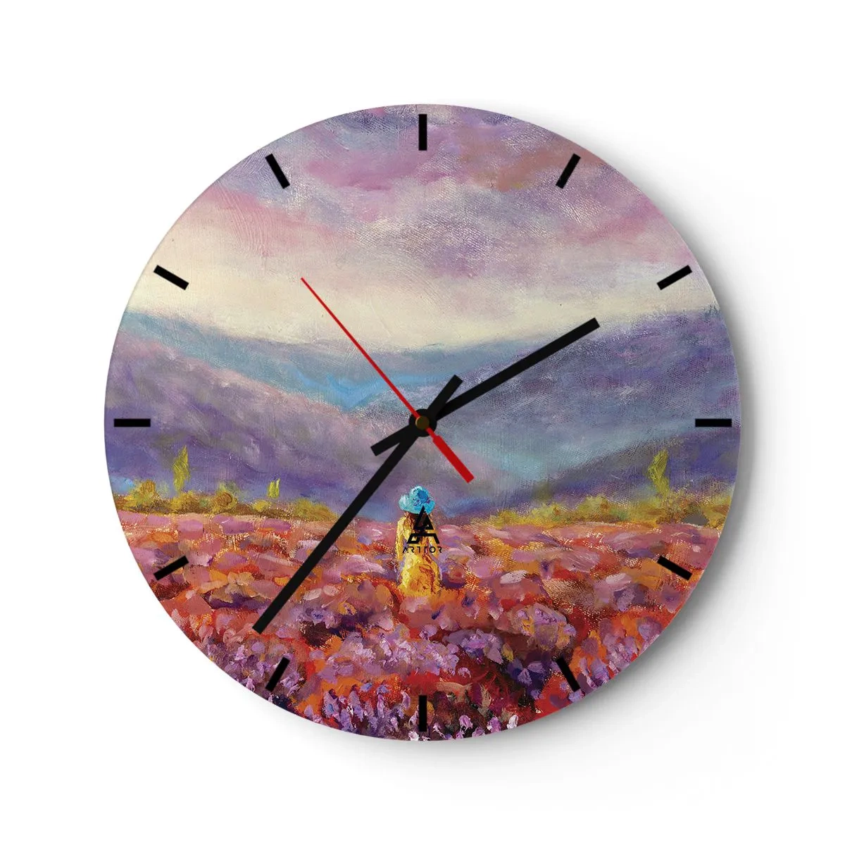 Wanduhr - Glasuhr - In einer Lavendelwelt - 40x40 cm