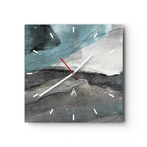 Wanduhr - Glasuhr - Abstrakte Komposition in Grau- und Blautönen - 30x30cm - Abstraktion: Felsen und Eis - Moderne Wanddekoration für Wohnzimmer und Schlafzimmer ARTTOR