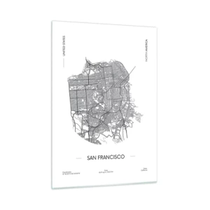 Glasbild - Bild auf glas - Ein minimalistischer Straßenplan von San Francisco - 50x70cm - Anatomie von San Francisco - Moderne Wanddekoration für Wohnzimmer und Schlafzimmer ARTTOR