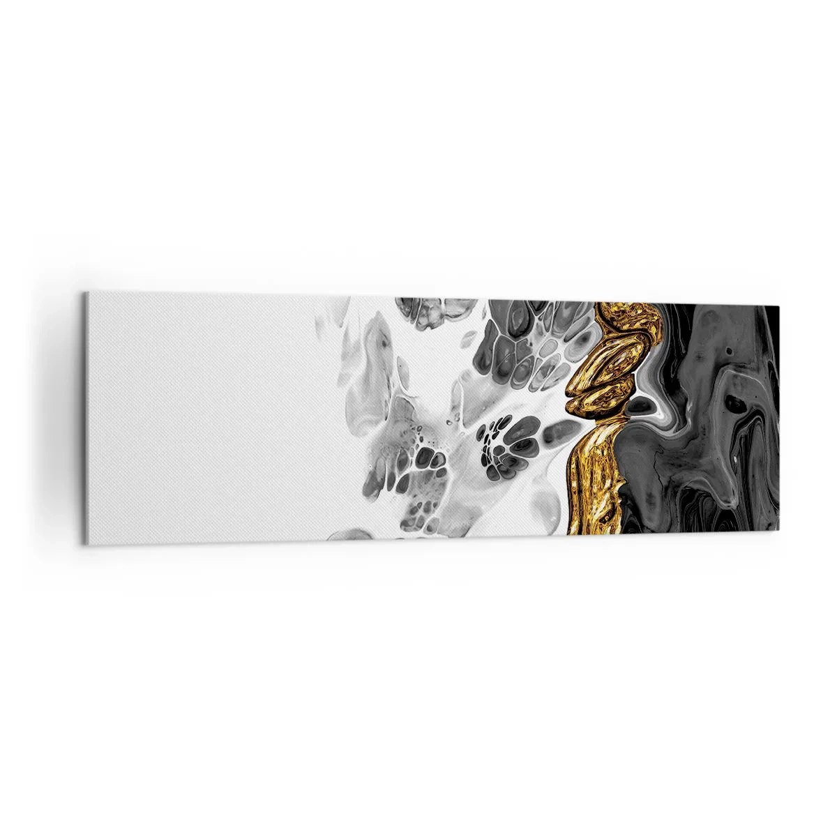 Bild auf Leinwand - Leinwandbild - Eine abstrakte Komposition mit Akzenten in Gold und Schwarz. - 160x50cm - Organische Komposition - Moderne Wanddekoration für Wohnzimmer und Schlafzimmer ARTTOR