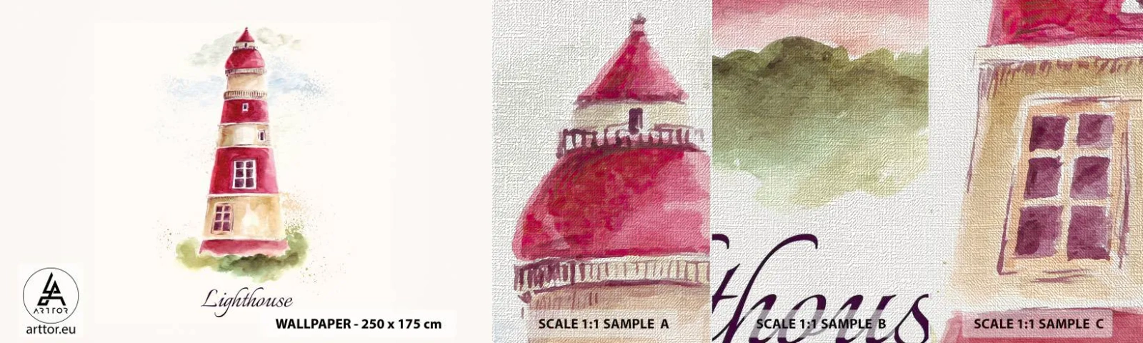 Fototapeten Muster Premium Canvas - Das Wetter ringsum ist immer gut - Leuchtturm, Strand, Meer - 100x30 cm