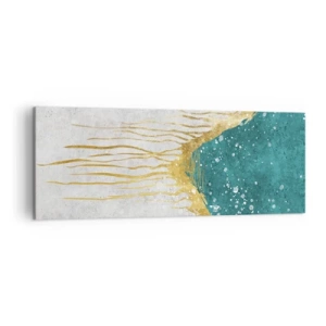 Bild auf Leinwand - Leinwandbild - Eine abstrakte Komposition in Gold- und Türkistönen - 140x50cm - Goldene Flut - Moderne Wanddekoration für Wohnzimmer und Schlafzimmer ARTTOR
