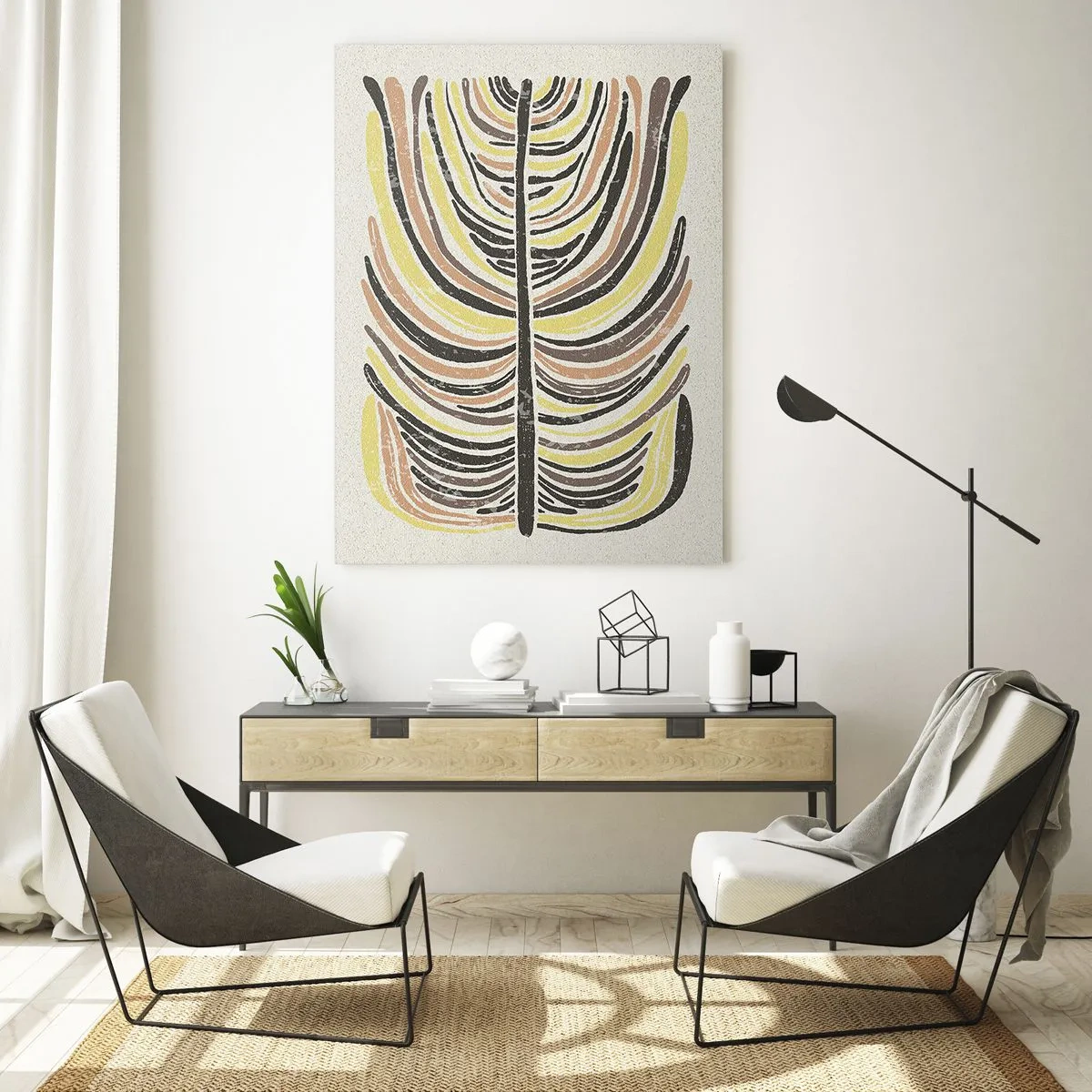 Glasbild - Bild auf glas - Abstraktes Blattmotiv in Erdtönen - 80x120cm - Abstraktion voller Leben - Moderne Wanddekoration für Wohnzimmer und Schlafzimmer ARTTOR