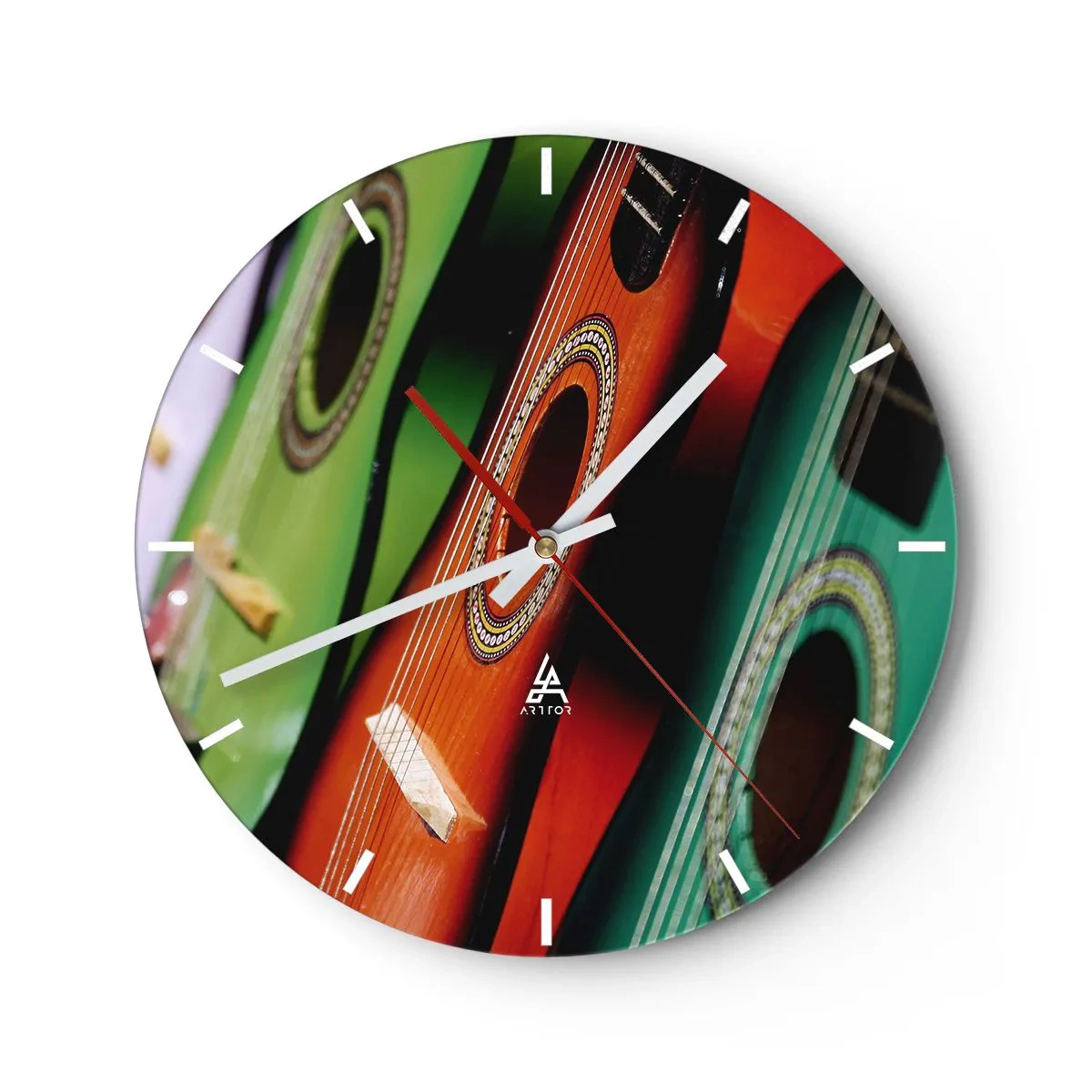 Wanduhr - Glasuhr - Bunte Gitarren in einer kunstvollen Komposition - 30x30cm - Die Gitarre hat viele Farben - Moderne Wanddekoration für Wohnzimmer, Küche und Schlafzimmer ARTTOR
