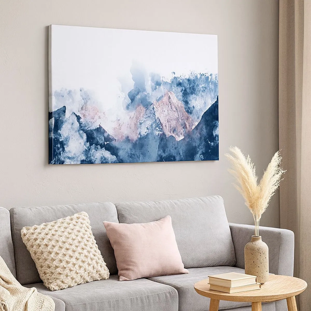 Bild auf Leinwand - Leinwandbild - Aquarell Berge in Pastelltönen auf weißem Hintergrund - 70x50cm - Das sind die Spitzen! - Moderne Wanddekoration für Wohnzimmer und Schlafzimmer ARTTOR
