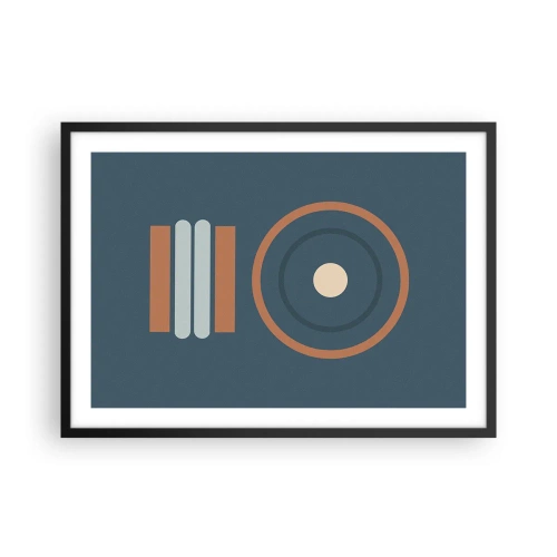 Poster in einem schwarzem Rahmen - Eine geometrische Komposition mit Kreisen und Rechtecken in gedämpften Farben. - 70x50cm - Das Wesen der Dinge - Moderne Wanddekoration für Wohnzimmer und Schlafzimmer ARTTOR