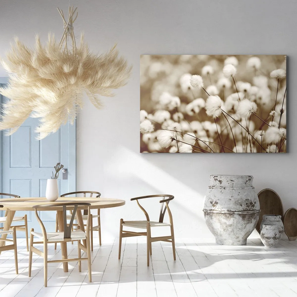 Bild auf Leinwand - Leinwandbild - Ein Feld mit zarten Pflanzen in Sepiatönen - 70x50cm - Flauschiges Kornfeld - Moderne Wanddekoration für Wohnzimmer und Schlafzimmer ARTTOR