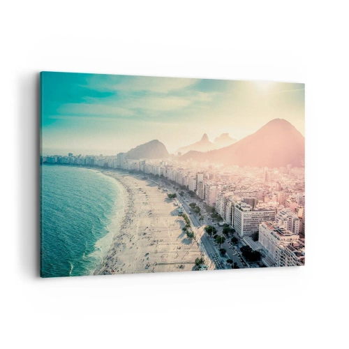 Bild auf Leinwand - Leinwandbild - Panorama des Copacabana-Strandes mit Bergen im Hintergrund in Rio de Janeiro - 120x80cm - Ewiger Urlaub in Rio - Moderne Wanddekoration für Wohnzimmer und Schlafzimmer ARTTOR