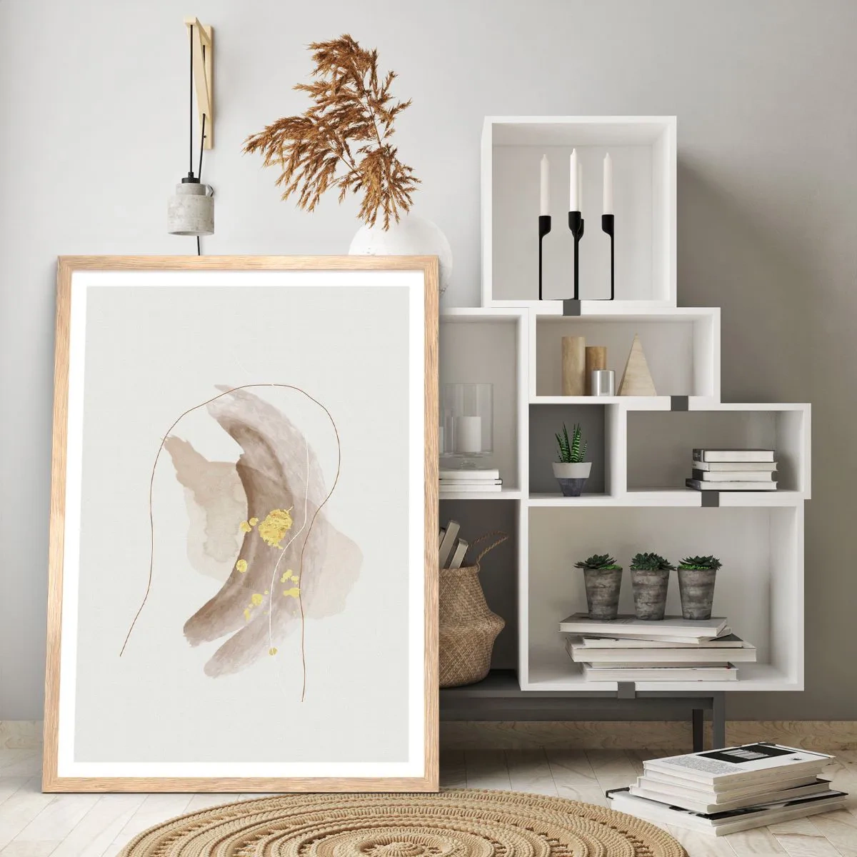 Poster in einem Rahmen aus heller Eiche - Im Weltraum begegnet - 70x100 cm