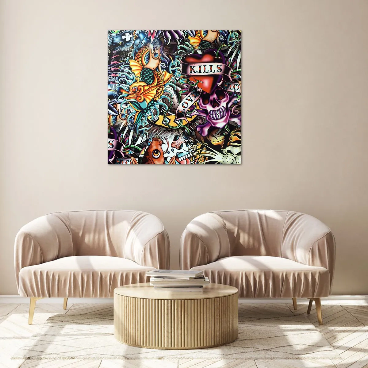 Glasbild - Bild auf glas - Der Traum des Tätowierers - 60x60 cm