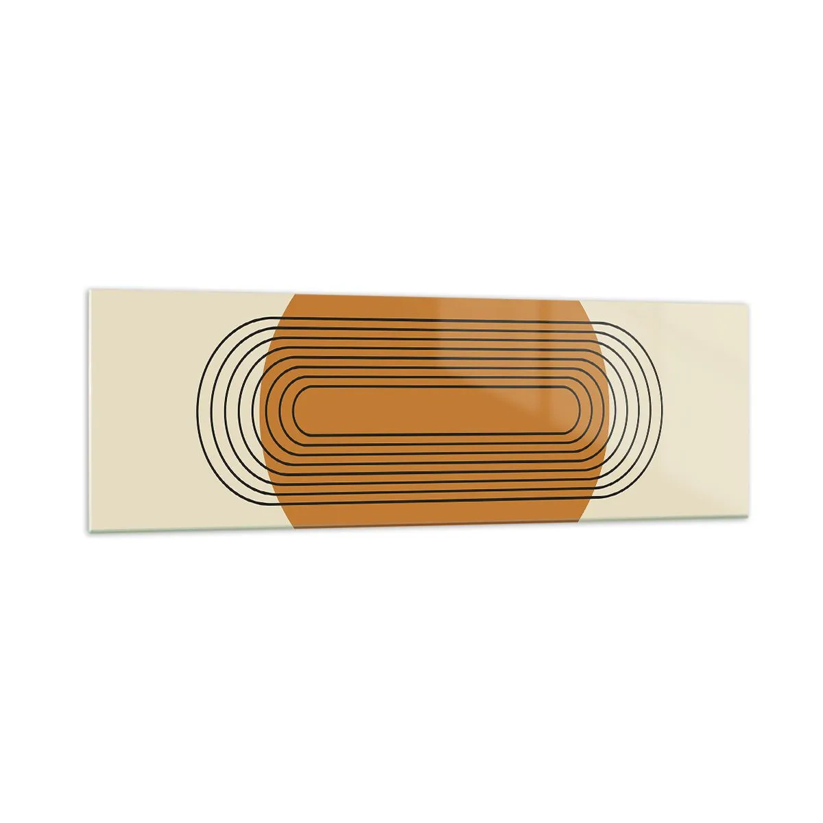 Glasbild - Bild auf glas - Geometrisches Muster mit orangefarbenen Kreisen und Linien - 160x50cm - Perfekter Plan - Moderne Wanddekoration für Wohnzimmer und Schlafzimmer ARTTOR