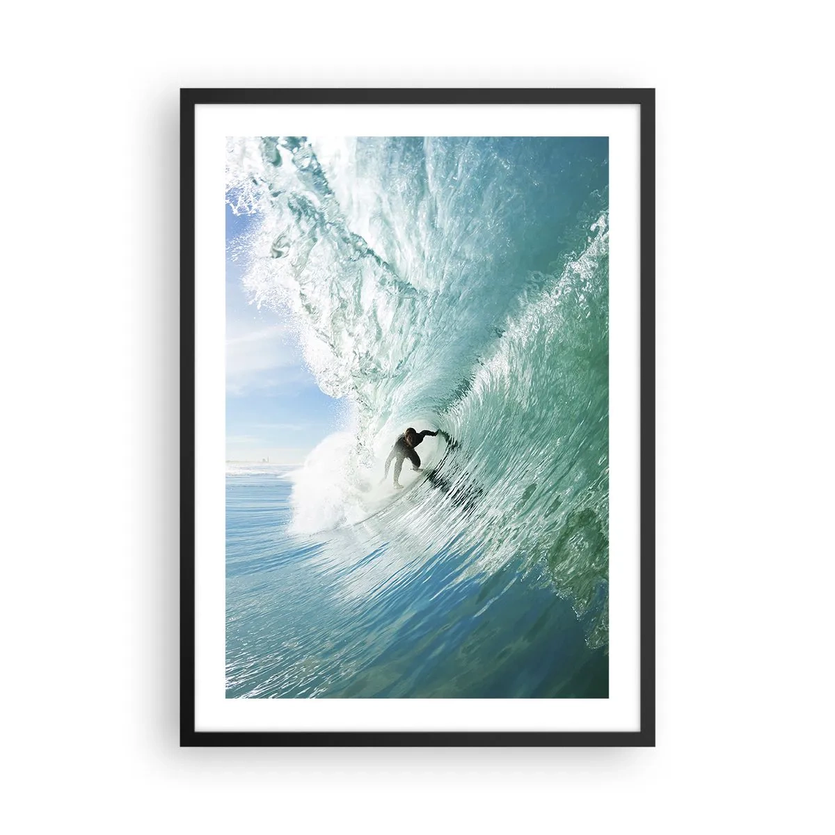 Poster in einem schwarzem Rahmen - Surfer auf einer Welle im Sonnenlicht - 50x70cm - Immer Top - Moderne Wanddekoration für Wohnzimmer und Schlafzimmer ARTTOR