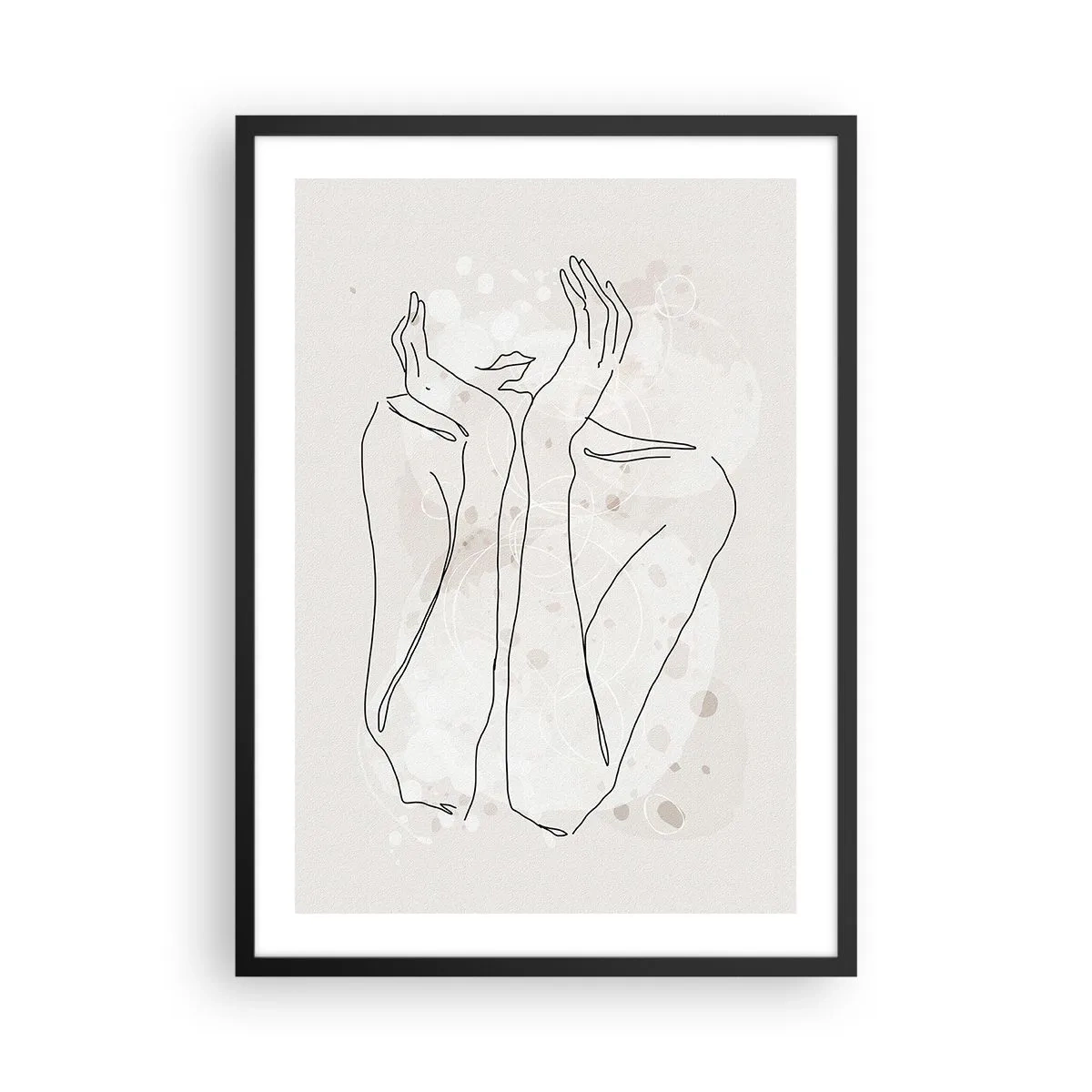 Poster in einem schwarzem Rahmen - Konturzeichnung einer Hand mit abstraktem Hintergrund in Beigetönen - 50x70cm - Ein träumerischer Moment - Moderne Wanddekoration für Wohnzimmer und Schlafzimmer ARTTOR