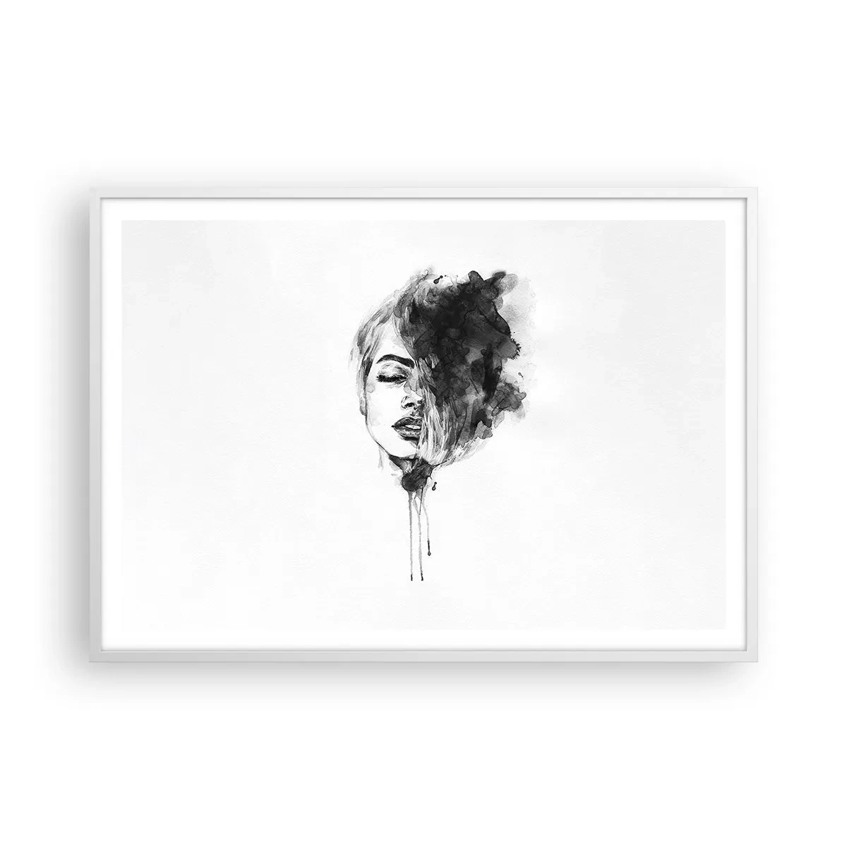 Poster in einem weißen Rahmen - Wovon träumt das Mädchen - 100x70 cm