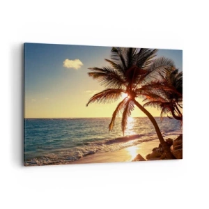 Bild auf Leinwand - Leinwandbild - Tropischer Sonnenuntergang über einem Strand mit Palmen - 100x70cm - Sommer unter Palmen - Moderne Wanddekoration für Wohnzimmer und Schlafzimmer ARTTOR