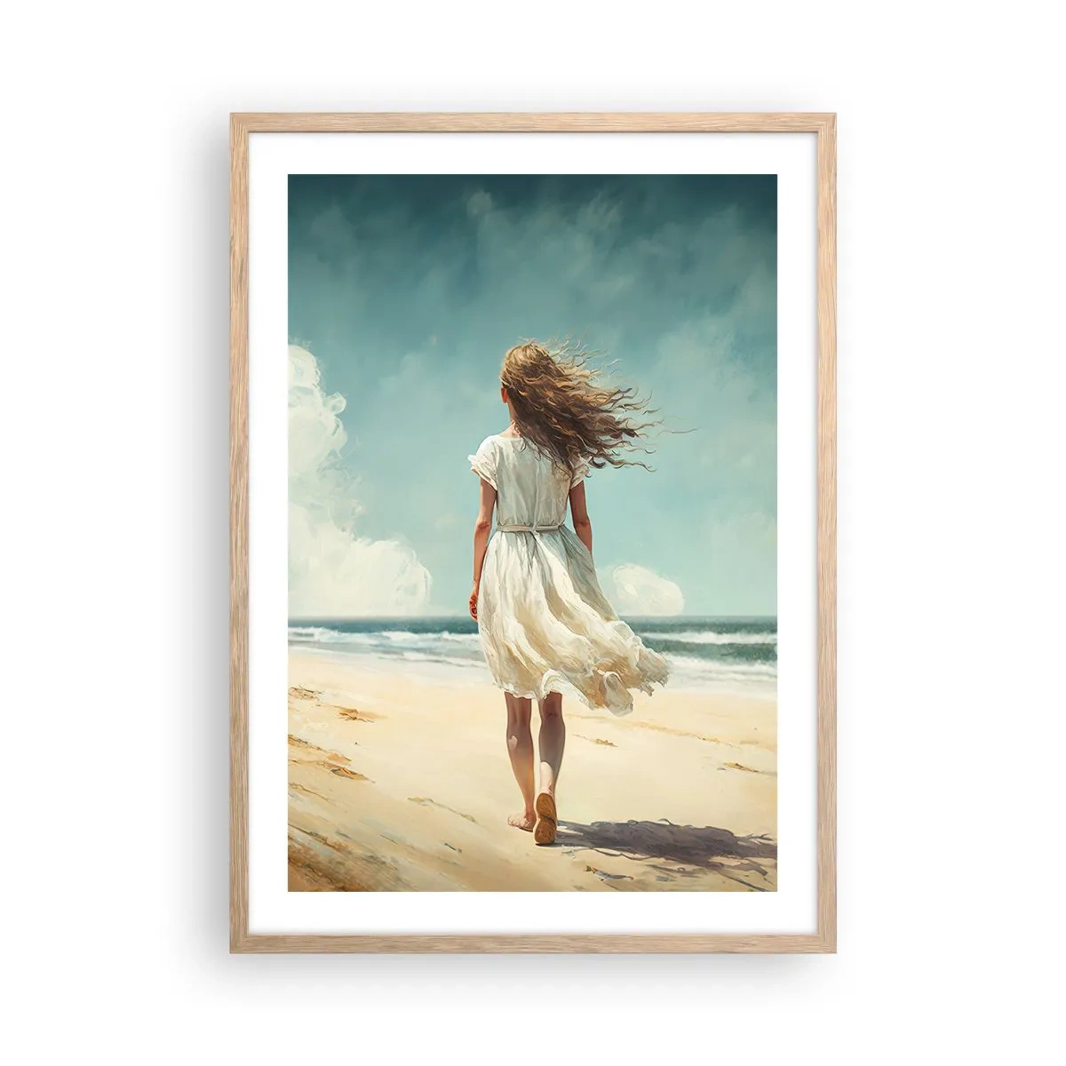 Poster in einem Rahmen aus heller Eiche - Der Sonne und dem Wind begegnen - 50x70 cm