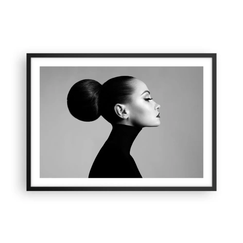 Poster in einem schwarzem Rahmen - Profil einer Frau in Schwarz-Weiß mit einem eleganten Dutt - 70x50cm - Moderne Nofretete - Moderne Wanddekoration für Wohnzimmer und Schlafzimmer ARTTOR