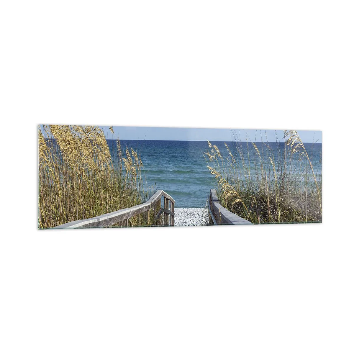 Glasbild - Bild auf glas - Weg zum Strand mit Meerblick - 160x50cm - In der Sonne, im Wind - Moderne Wanddekoration für Wohnzimmer und Schlafzimmer ARTTOR