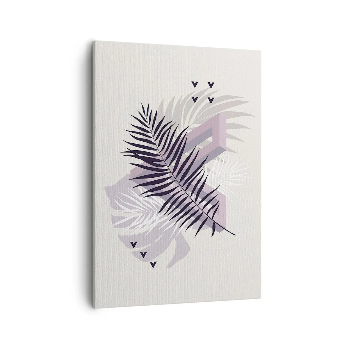 Bild auf Leinwand - Leinwandbild - Eine minimalistische Komposition mit Blättern und geometrischen Formen - 50x70cm - Der Schatten des Schattens - Moderne Wanddekoration für Wohnzimmer und Schlafzimmer ARTTOR