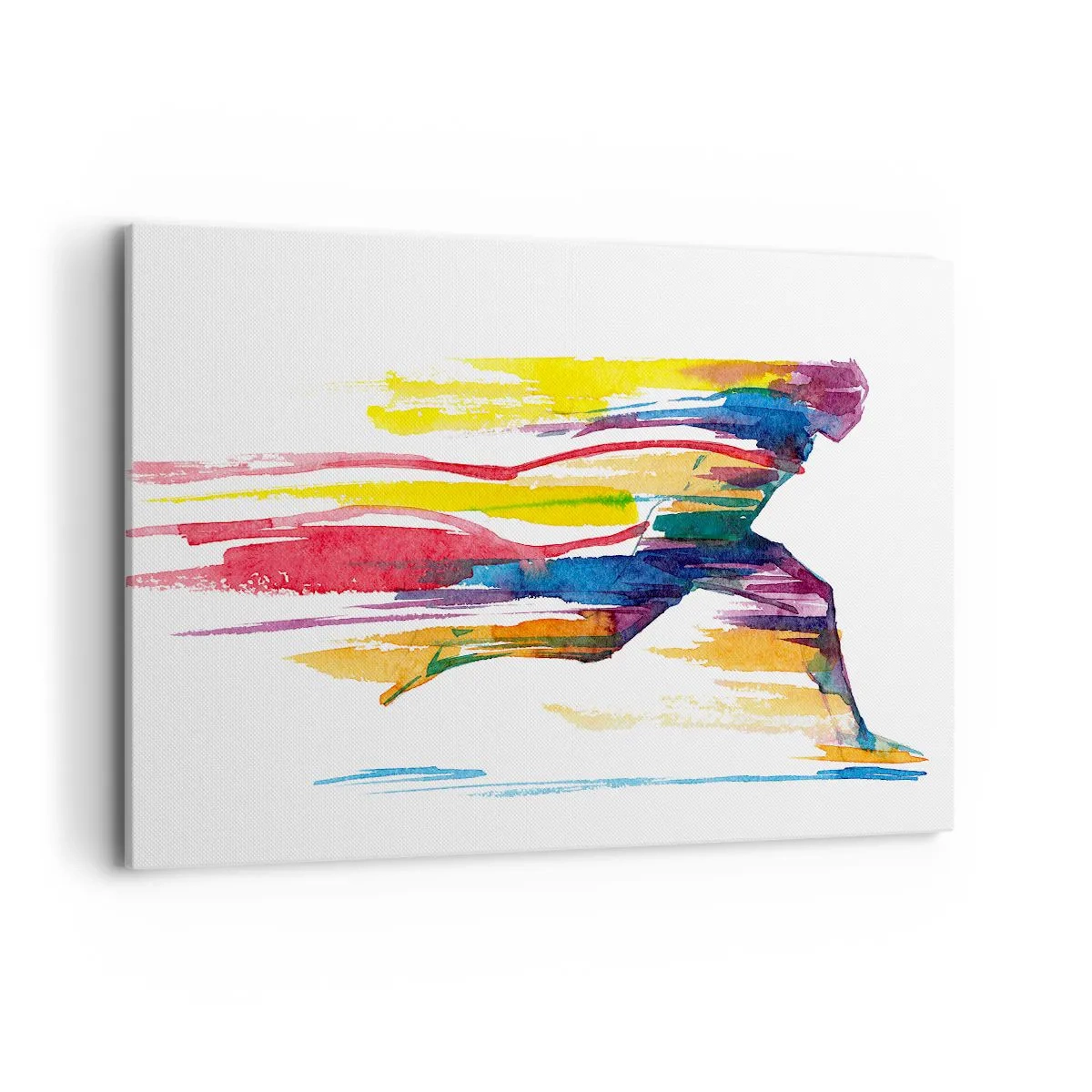 Bild auf Leinwand - Leinwandbild - Ein Läufer in abstrakten Farben symbolisiert Dynamik und Energie - 100x70cm - Über den Regenbogen laufen - Moderne Wanddekoration für Wohnzimmer und Schlafzimmer ARTTOR