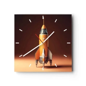 Wanduhr - Glasuhr - Eine Rakete im Retro-Stil vor einem Hintergrund in Brauntönen - 30x30cm - Es beginnt mit einem Traum - Moderne Wanddekoration für Wohnzimmer und Schlafzimmer ARTTOR