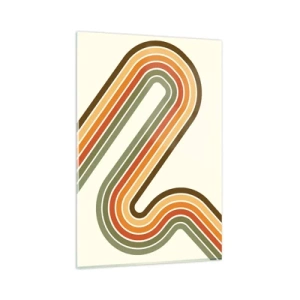 Glasbild - Bild auf glas - Geometrisches Muster in Grün-, Orange- und Beigetönen auf hellem Hintergrund - 80x120cm - Zickzack zum Ziel - Moderne Wanddekoration für Wohnzimmer und Schlafzimmer ARTTOR