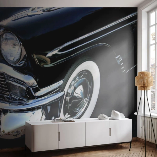 Fototapete Premium Canvas - Klassiker in Silber, Schwarz und Weiß - Automobil, Auto, weiß und Schwarz - 350x256 cm