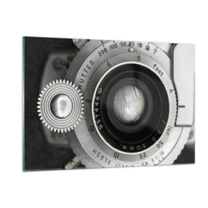 Glasbild - Bild auf glas - Eine Nahaufnahme eines alten Kameraobjektivs, voller Nostalgie und Vintage-Atmosphäre. - 120x80cm - Eine Story über Hollywood - Moderne Wanddekoration für Wohnzimmer und Schlafzimmer ARTTOR