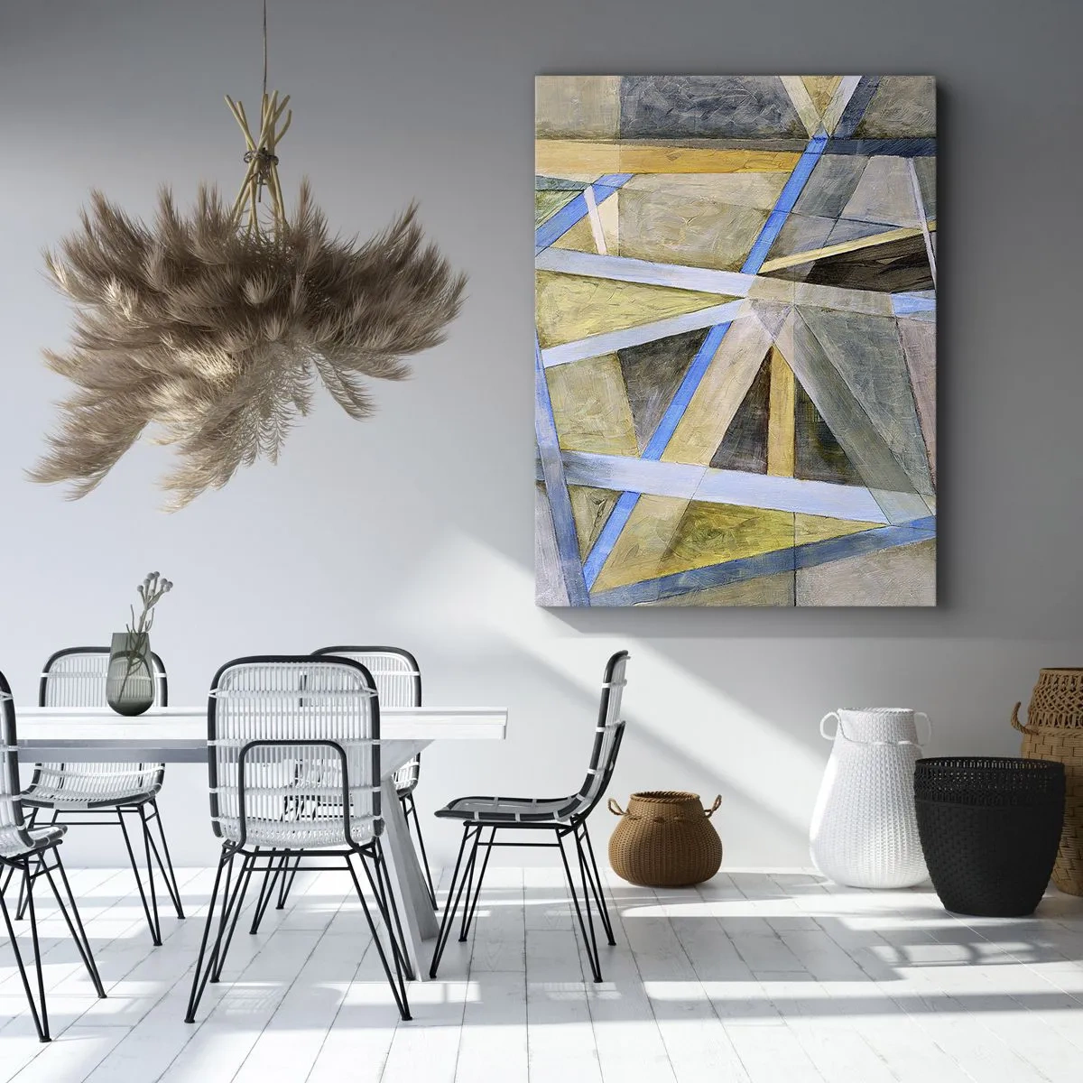 Bild auf Leinwand - Leinwandbild - Geometrische Komposition mit hellen und blauen Linien - 50x70cm - Gerade oder diagonal? - Moderne Wanddekoration für Wohnzimmer und Schlafzimmer ARTTOR