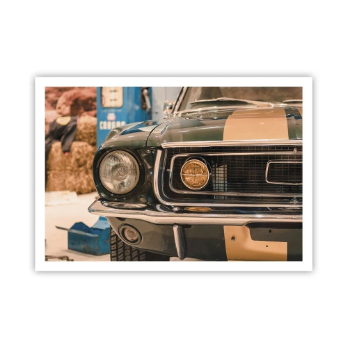 Poster - Ein kultiges Retro-Auto in klassischer Umgebung - 100x70cm - Treffen mit einer Legende - Moderne Wanddekoration für Wohnzimmer und Schlafzimmer ARTTOR