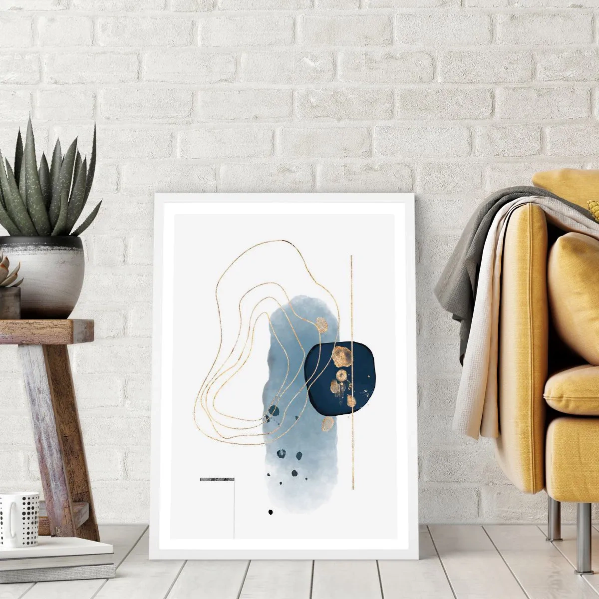 Poster in einem weißen Rahmen - Blau-goldene Fantasie - 40x50 cm